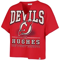Women's '47 Jack Hughes Red New Jersey Devils Elation Name & Number Oversized Notch Neck T-Shirt