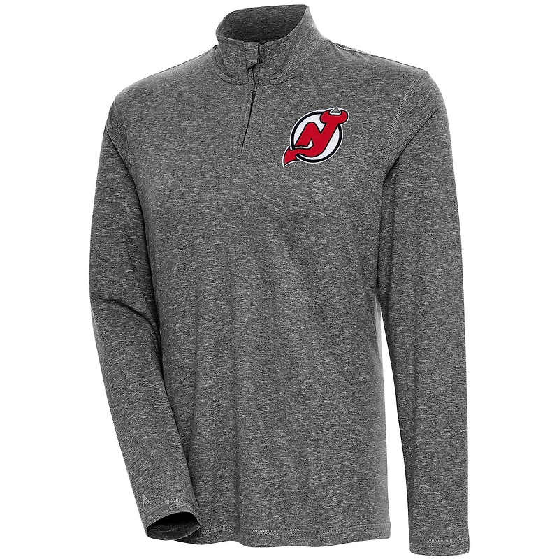 Women's Antigua Heather Black New Jersey Devils Confront Quarter-Zip Pullover Top