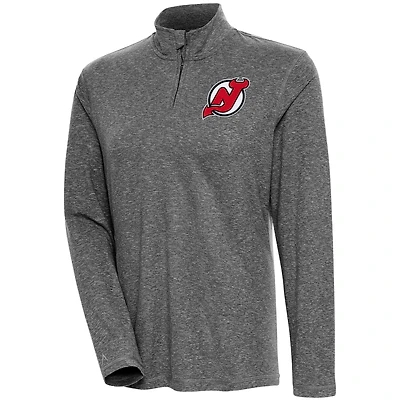 Women's Antigua  Heather Black New Jersey Devils Confront Quarter-Zip Pullover Top