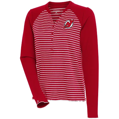 Women's Antigua  Red New Jersey Devils Maverick Henley Long Sleeve T-Shirt