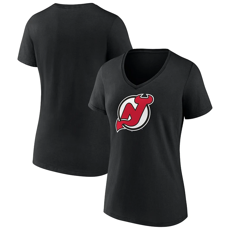 Women's  Black New Jersey Devils Primary Logo V-Neck T-Shirt