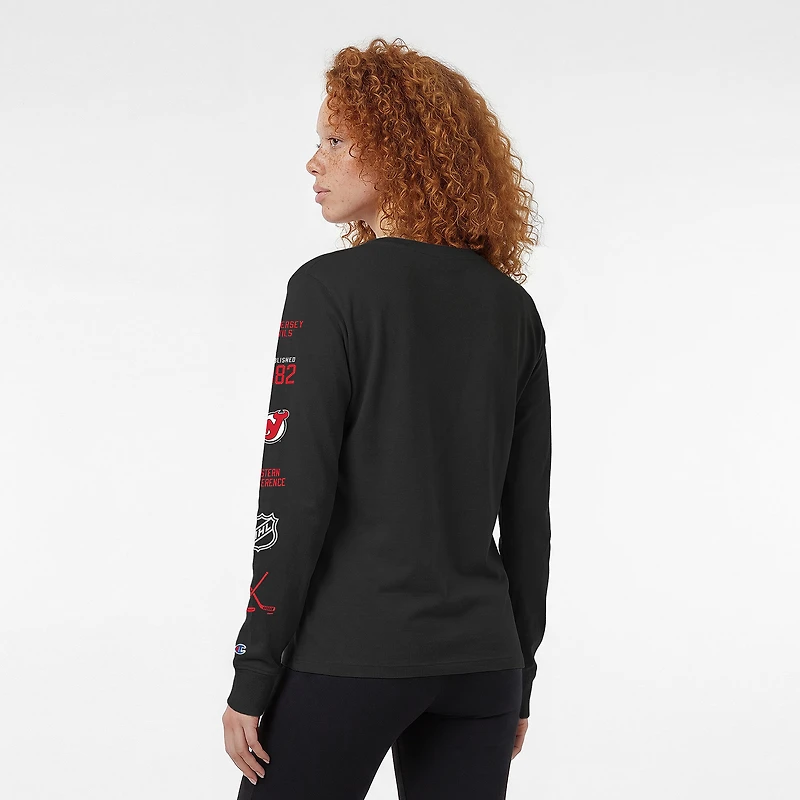 Women's Champion Black New Jersey Devils 2-Hit Long Sleeve T-Shirt