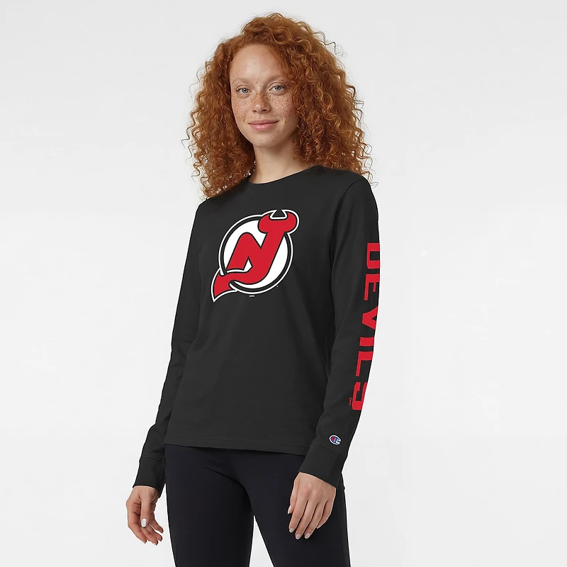 T-shirt à manches longues noir Champion New Jersey Devils pour femmes