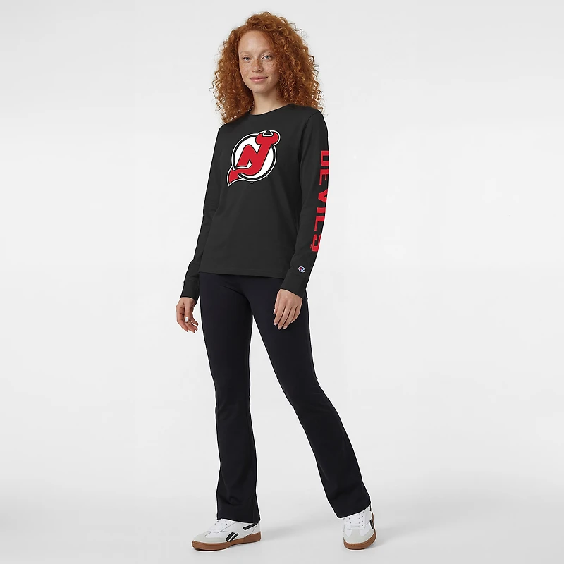 T-shirt à manches longues noir Champion New Jersey Devils pour femmes