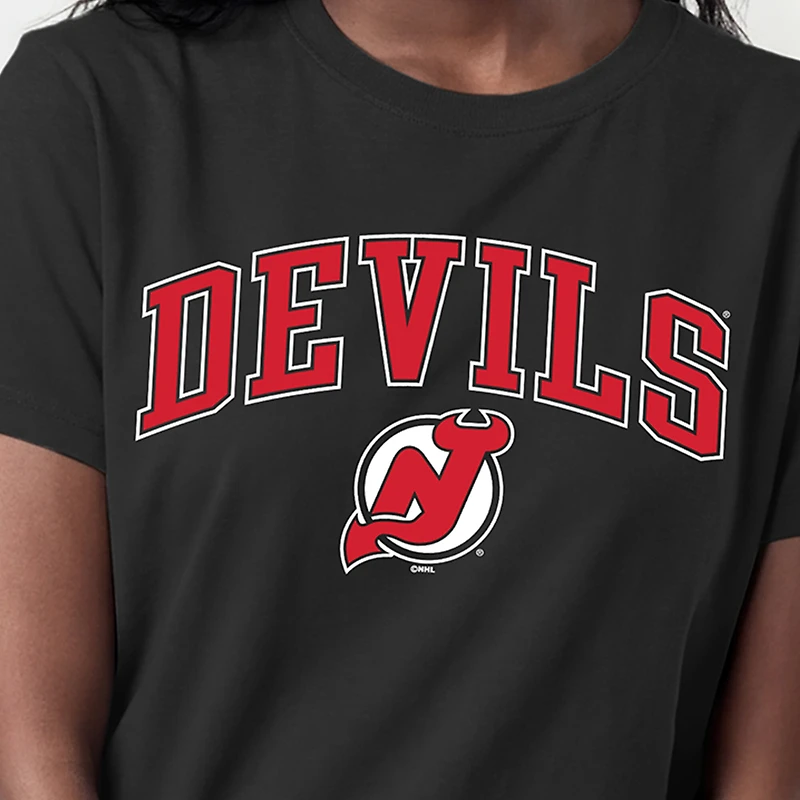 Women's Champion Black New Jersey Devils Arch Mascot Logo T-Shirt