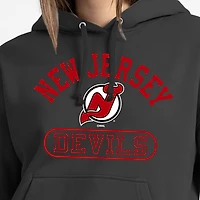 Sweat à capuche Champion noir pour femme, modèle Arched Pill Box, New Jersey Devils.
