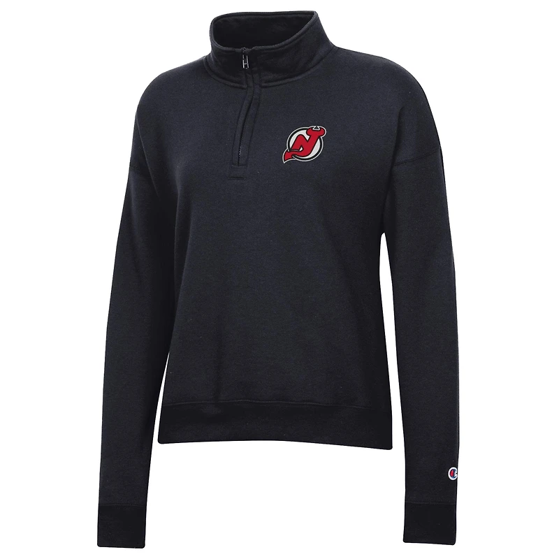 Women's Champion  Black New Jersey Devils Powerblend Quarter-Zip Sweatshirt