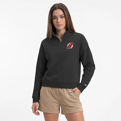 Women's Champion  Black New Jersey Devils Powerblend Quarter-Zip Sweatshirt