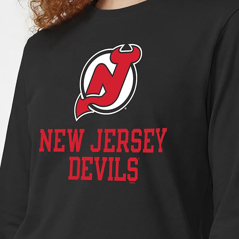 Women's Champion Black New Jersey Devils Wordmark Lockup Long Sleeve T-Shirt