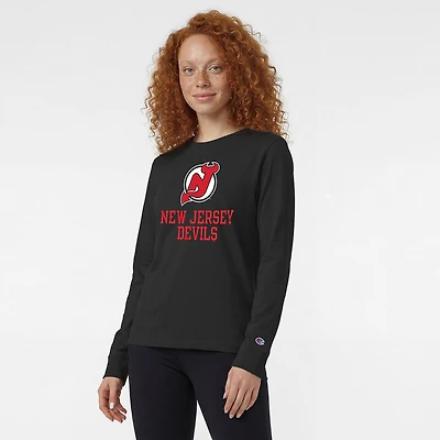 Women's Champion  Black New Jersey Devils Wordmark Lockup Long Sleeve T-Shirt