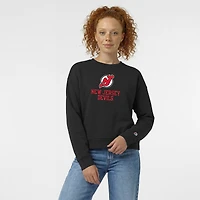 Women's Champion  Black New Jersey Devils Wordmark Lockup Powerblend Sweatshirt