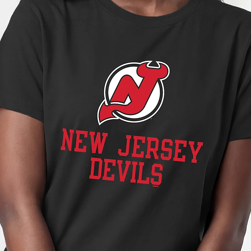T-shirt noir Champion New Jersey Devils pour femmes avec logo Lockup