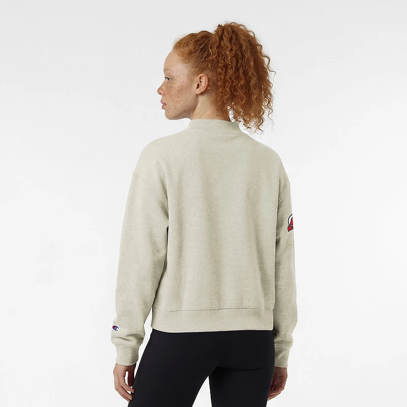 Women's Champion  Oatmeal New Jersey Devils Collar Script Triumph Fleece Crewneck Sweatshirt