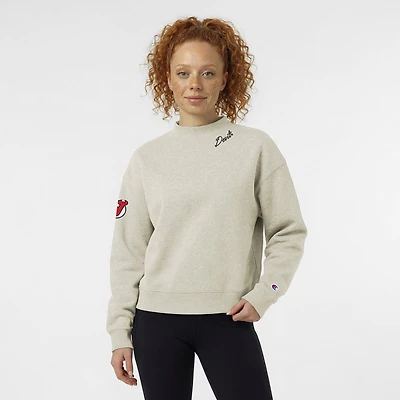 Women's Champion  Oatmeal New Jersey Devils Collar Script Triumph Fleece Crewneck Sweatshirt