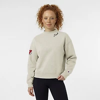 Women's Champion  Oatmeal New Jersey Devils Collar Script Triumph Fleece Crewneck Sweatshirt