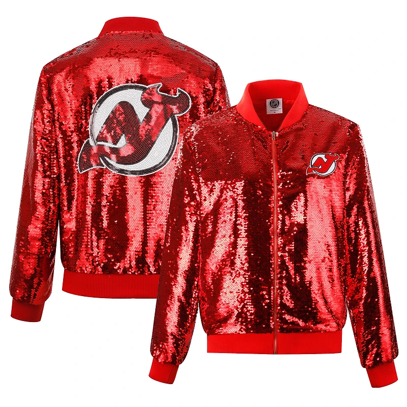 Veste zippée à sequins Cuce Red New Jersey Devils pour femme