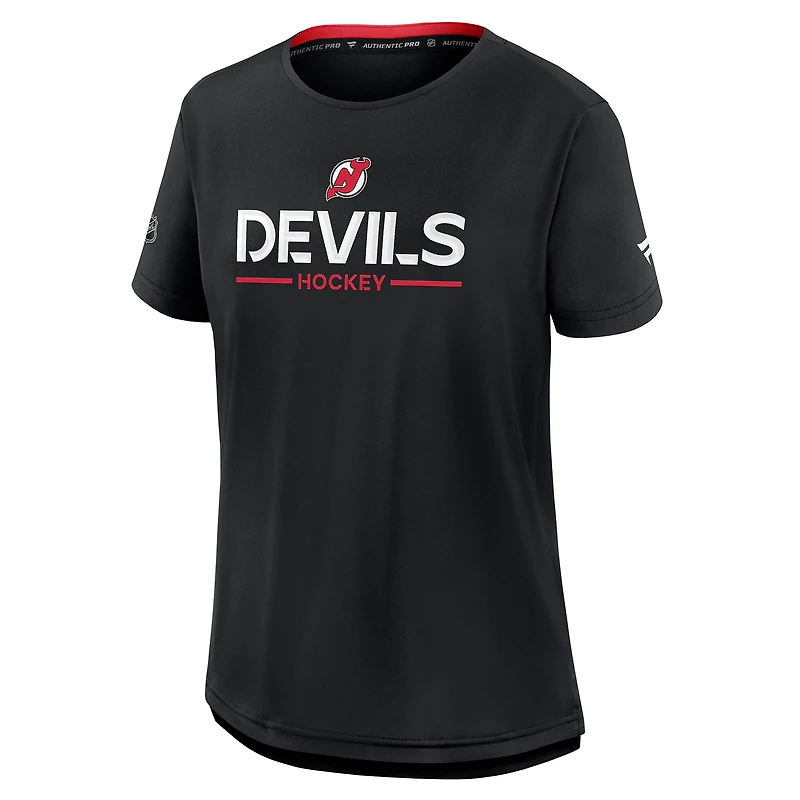 T-shirt technique authentique Pro Rink des New Jersey Devils pour femme, noir, Fanatics