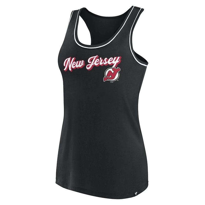 Débardeur noir à col rond et dos nageur Fanatics pour femmes des Devils du New Jersey