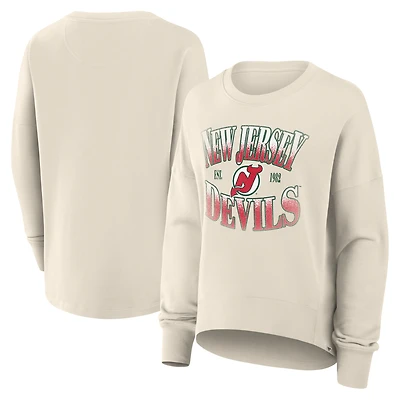Women's Fanatics Cream New Jersey Devils Oversized Vintage Slice Pullover Sweatshirt