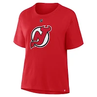 T-shirt rouge authentique avec nom et numéro Stack des Devils du New Jersey pour femme Fanatics Jack Hughes