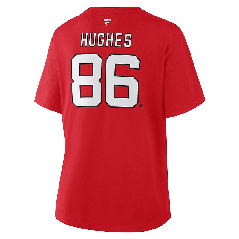T-shirt rouge authentique avec nom et numéro Stack des Devils du New Jersey pour femme Fanatics Jack Hughes