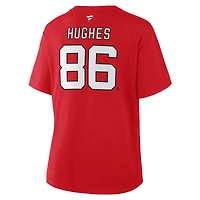 T-shirt rouge authentique avec nom et numéro Stack des Devils du New Jersey pour femme Fanatics Jack Hughes