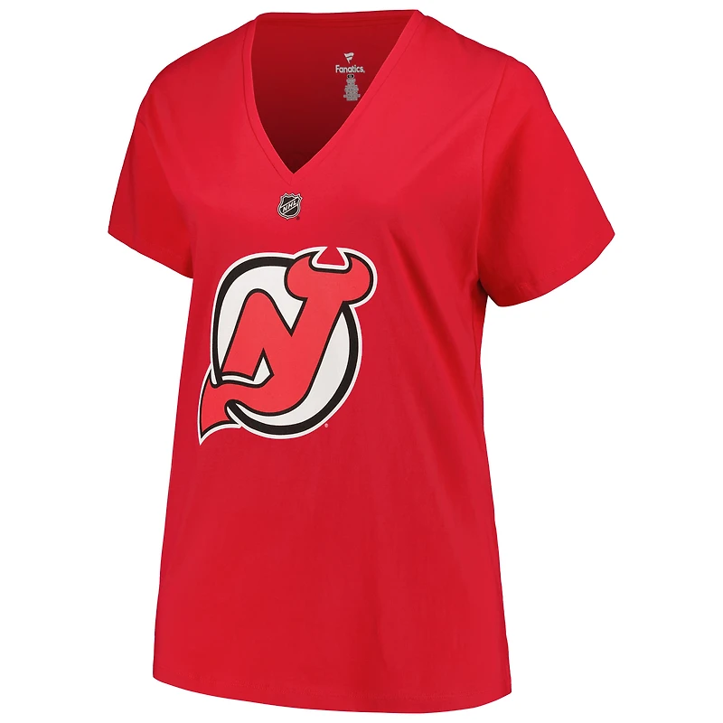 T-shirt avec nom et numéro pour femmes Fanatics Jack Hughes, rouge, New Jersey Devils, grande taille
