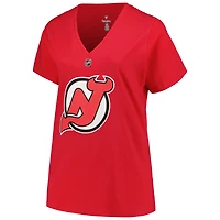 T-shirt avec nom et numéro pour femmes Fanatics Jack Hughes, rouge, New Jersey Devils, grande taille