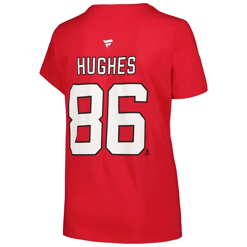 T-shirt avec nom et numéro pour femmes Fanatics Jack Hughes, rouge, New Jersey Devils, grande taille