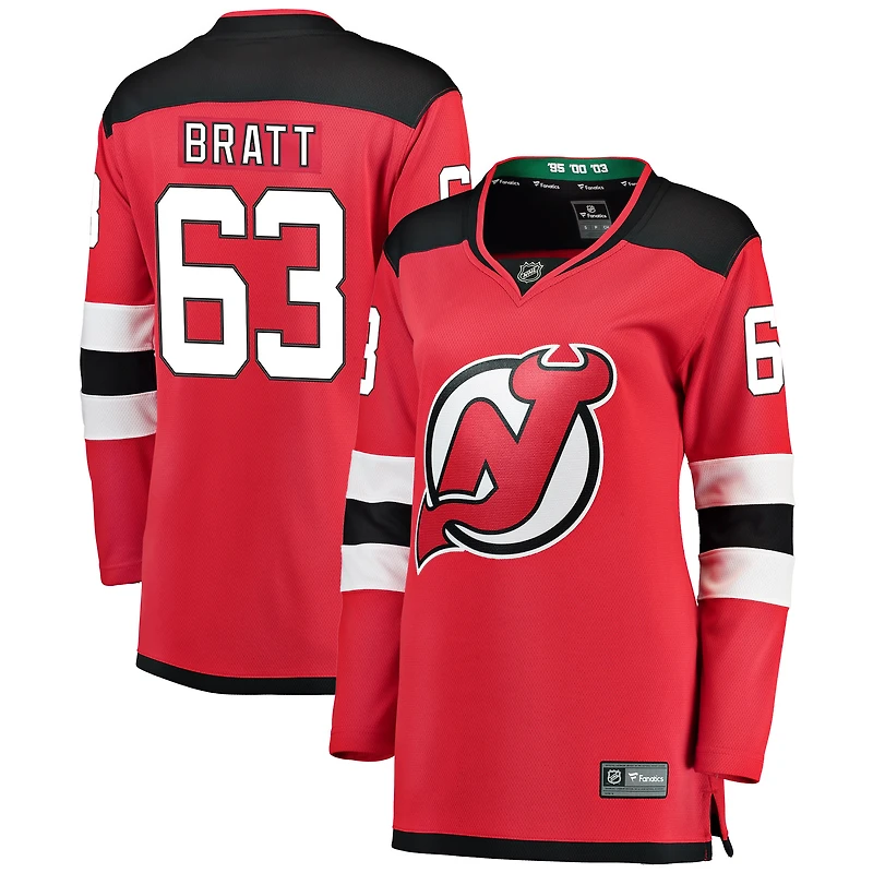 Maillot domicile Breakaway rouge Jesper Bratt des New Jersey Devils pour femmes (Fanatics)