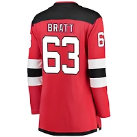 Maillot de joueur échappé à domicile Fanatics Jesper Bratt rouge des Devils du New Jersey pour femmes