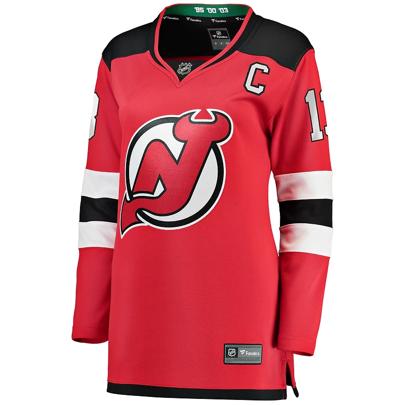 Women's Fanatics Nico Hischier Red New Jersey Devils Captain Patch Home Breakaway