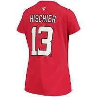 T-shirt à col en V Fanatics pour femmes, logo Nico Hischier rouge des New Jersey Devils, nom et numéro