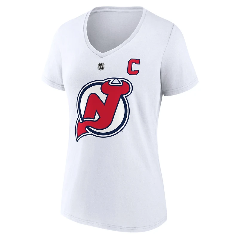 T-shirt blanc à col en V avec nom et numéro Fanatics Nico Hischier pour femmes, édition spéciale 2.0 des Devils du New Jersey