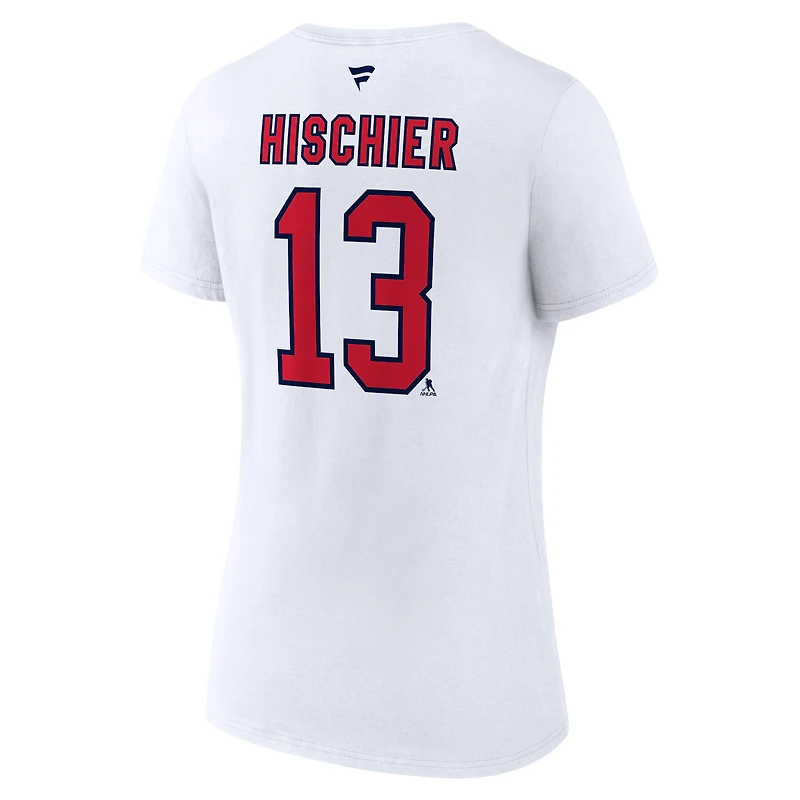 T-shirt blanc à col en V avec nom et numéro Fanatics Nico Hischier pour femmes, édition spéciale 2.0 des Devils du New Jersey