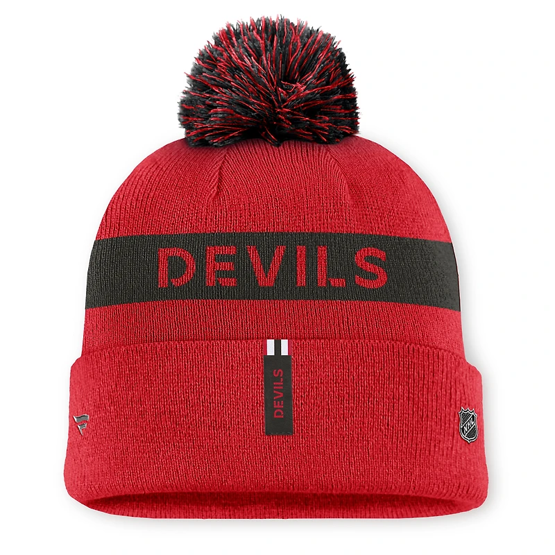 Bonnet en tricot à revers avec pompon authentique Pro Rink des New Jersey Devils rouge/noir Fanatics pour femmes