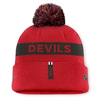 Bonnet en tricot à revers avec pompon authentique Pro Rink des New Jersey Devils rouge/noir Fanatics pour femmes
