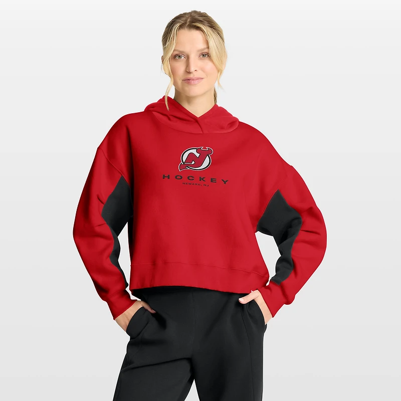 Sweat à capuche boxy rouge carreaux des Devils du New Jersey pour femmes Fanatics