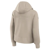 Women's Fanatics Tan New Jersey Devils Authentic Pro Road Tri-Blend Quarter-Zip Hoodie