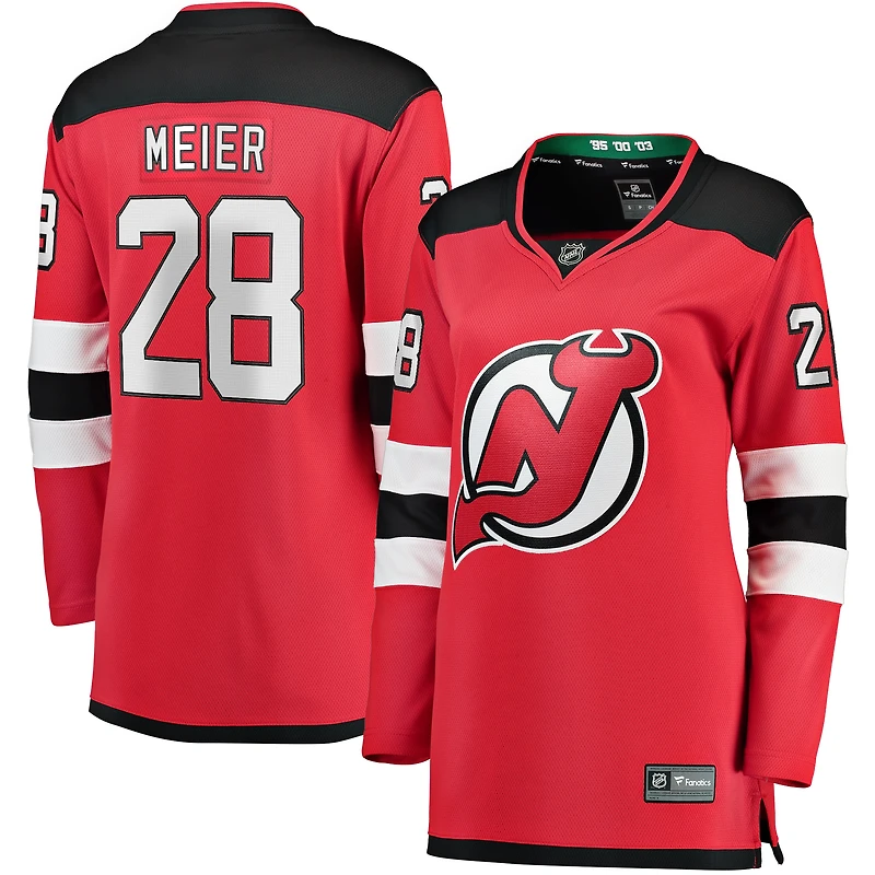 Maillot de joueur échappé à domicile des Devils du New Jersey Fanatics Timo Meier rouge pour femmes