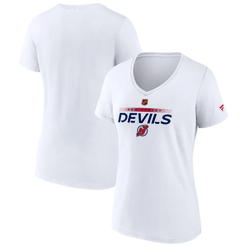 T-shirt à col en V édition spéciale New Jersey Devils Fanatics pour femmes, blanc