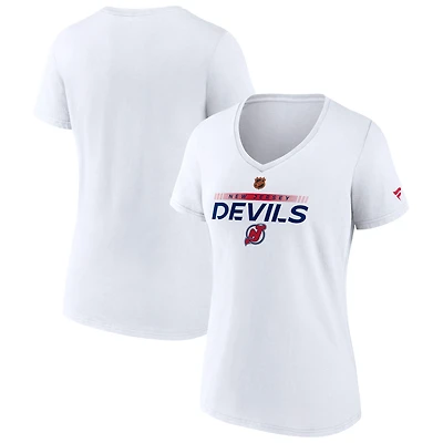 T-shirt à col en V édition spéciale New Jersey Devils Fanatics pour femmes, blanc