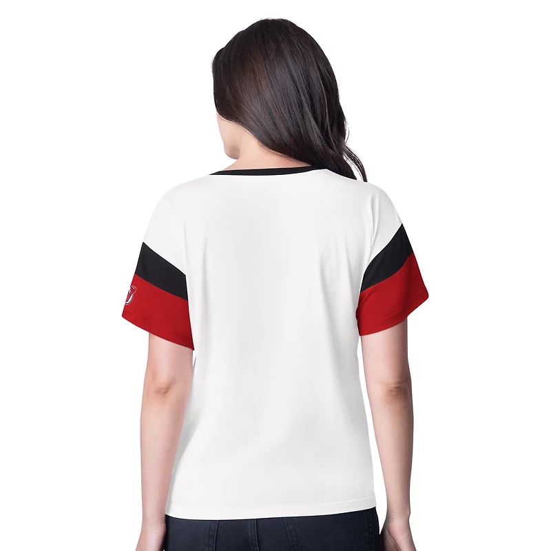 T-shirt surdimensionné à col en V et strass G-III 4Her by Carl Banks pour femme, blanc, New Jersey Devils Rink