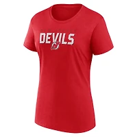 T-shirt à col rond rouge avec logo athlétique pour femme des Devils du New Jersey