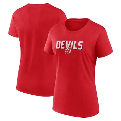 T-shirt à col rond rouge avec logo athlétique pour femme des Devils du New Jersey