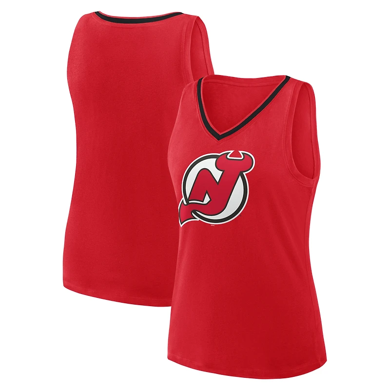 Débardeur à col en V avec logo athlétique rouge des Devils du New Jersey pour femme