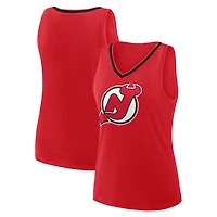 Débardeur à col en V avec logo athlétique rouge des Devils du New Jersey pour femme