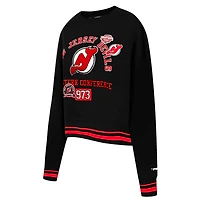 Women's Pro Standard  Black New Jersey Devils Area Code Cropped Pullover Sweatshirt