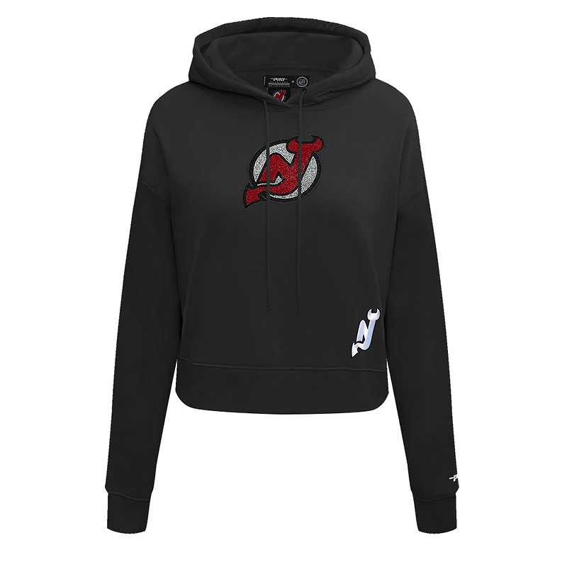 Women's Pro Standard  Black New Jersey Devils Jewels Cropped Pullover Hoodie