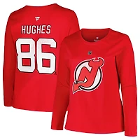 T-shirt à manches longues imprimé vieilli avec nom et numéro pour femme Jack Hughes Red New Jersey Devils